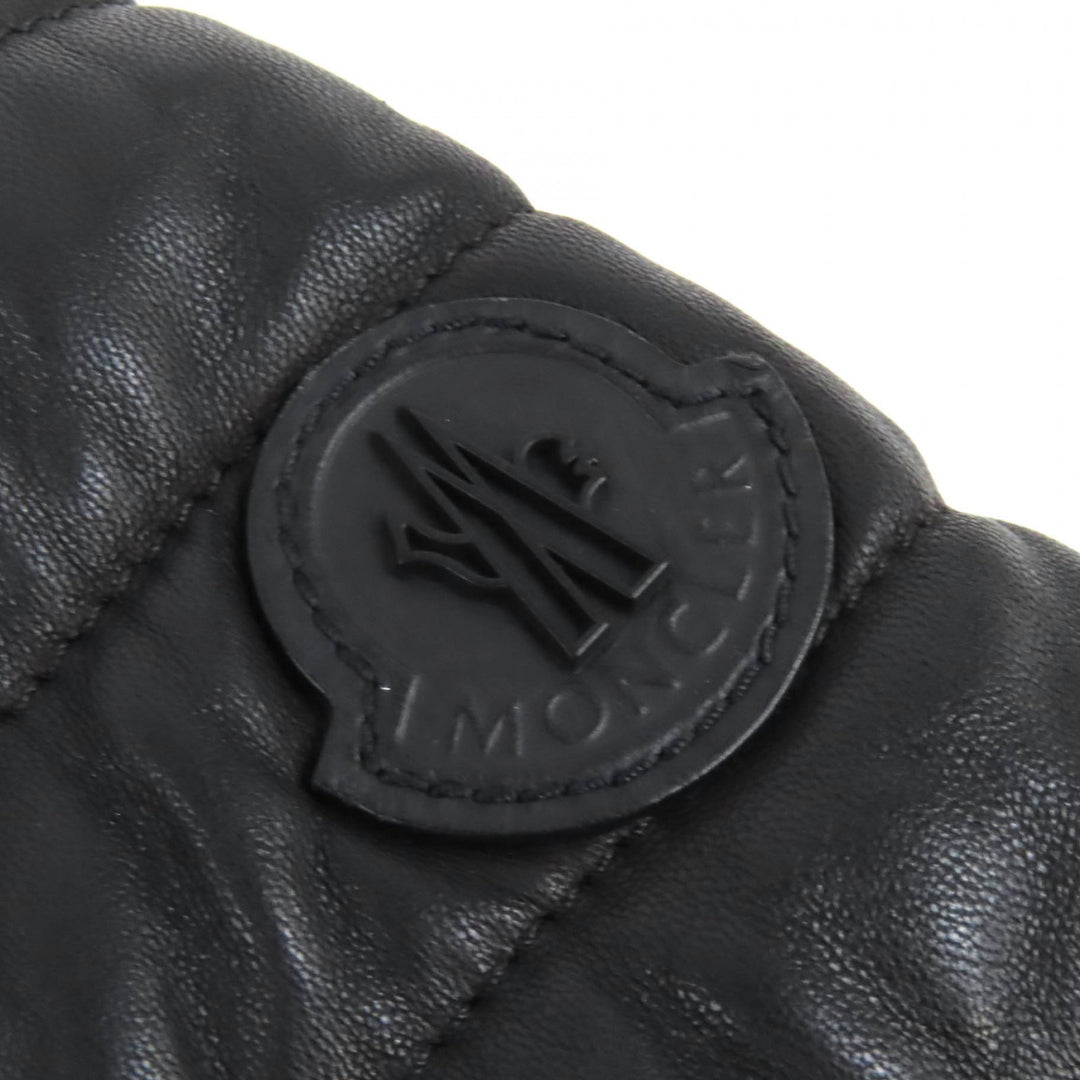 美品△MONCLER モンクレール DIMITRI ロゴワッペン ラムレザー切り替え スタンドカラー ライダース ダウンジャケット 黒 0 正規品 メンズ