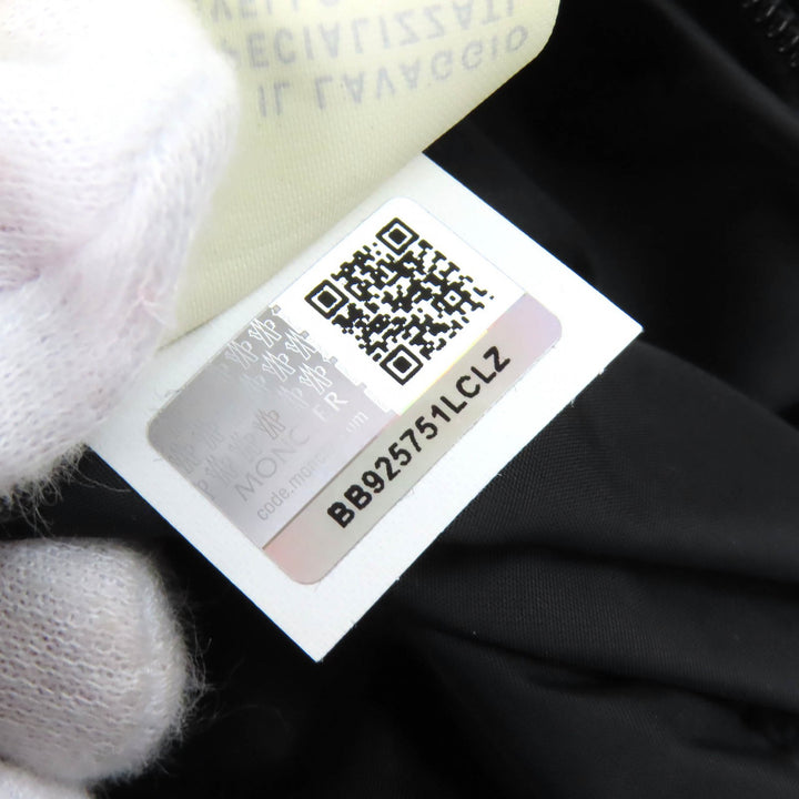 美品△MONCLER モンクレール DIMITRI ロゴワッペン ラムレザー切り替え スタンドカラー ライダース ダウンジャケット 黒 0 正規品 メンズ