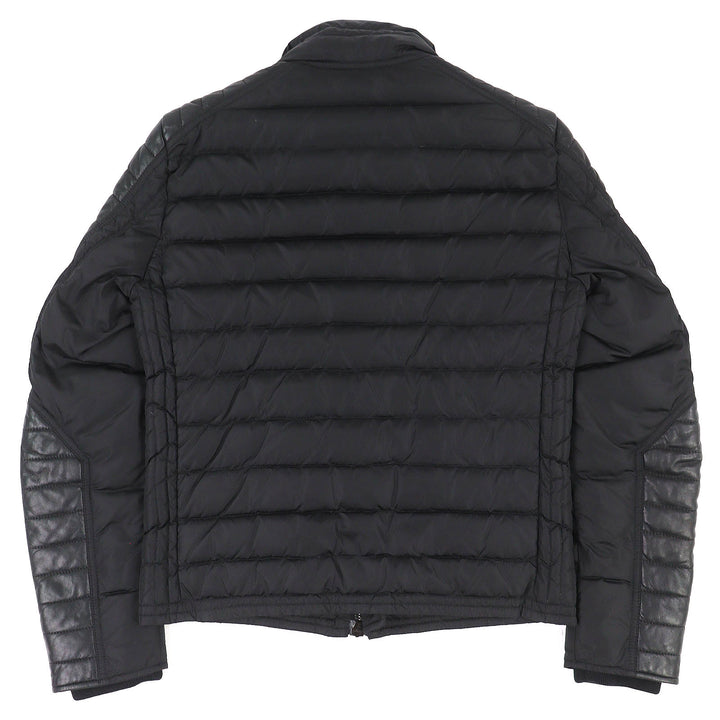美品△MONCLER モンクレール DIMITRI ロゴワッペン ラムレザー切り替え スタンドカラー ライダース ダウンジャケット 黒 0 正規品 メンズ