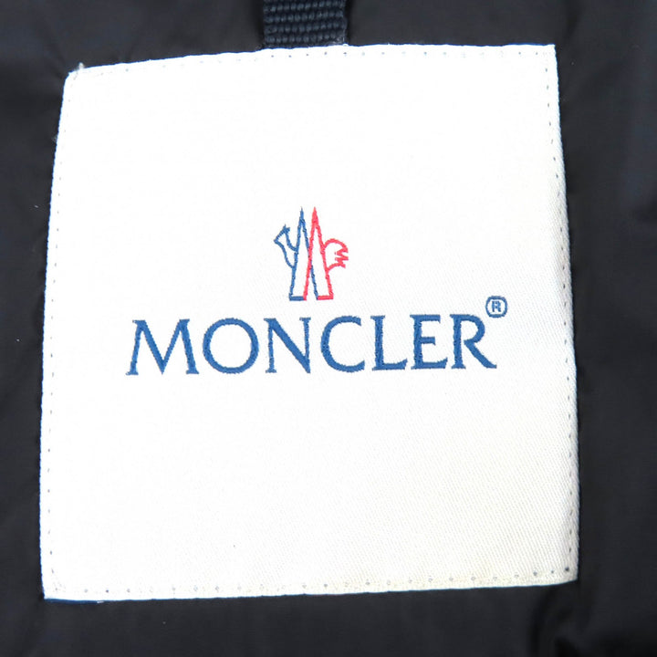 美品△MONCLER モンクレール DIMITRI ロゴワッペン ラムレザー切り替え スタンドカラー ライダース ダウンジャケット 黒 0 正規品 メンズ