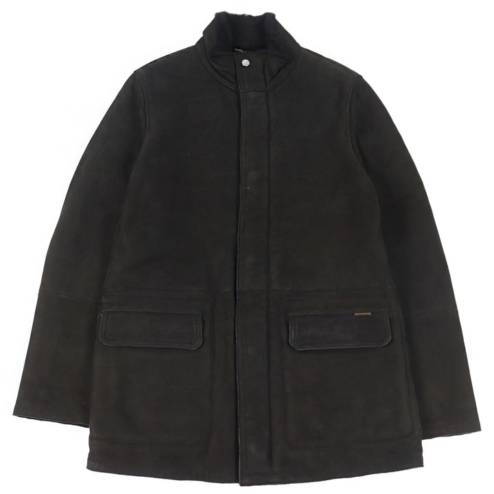 良品○MOORER ムーレー 20AW ETTORE-ME レザー ロゴタブ スタンドカラー ダブルジップ ムートンジャケット 濃茶 46 正規品 メンズ