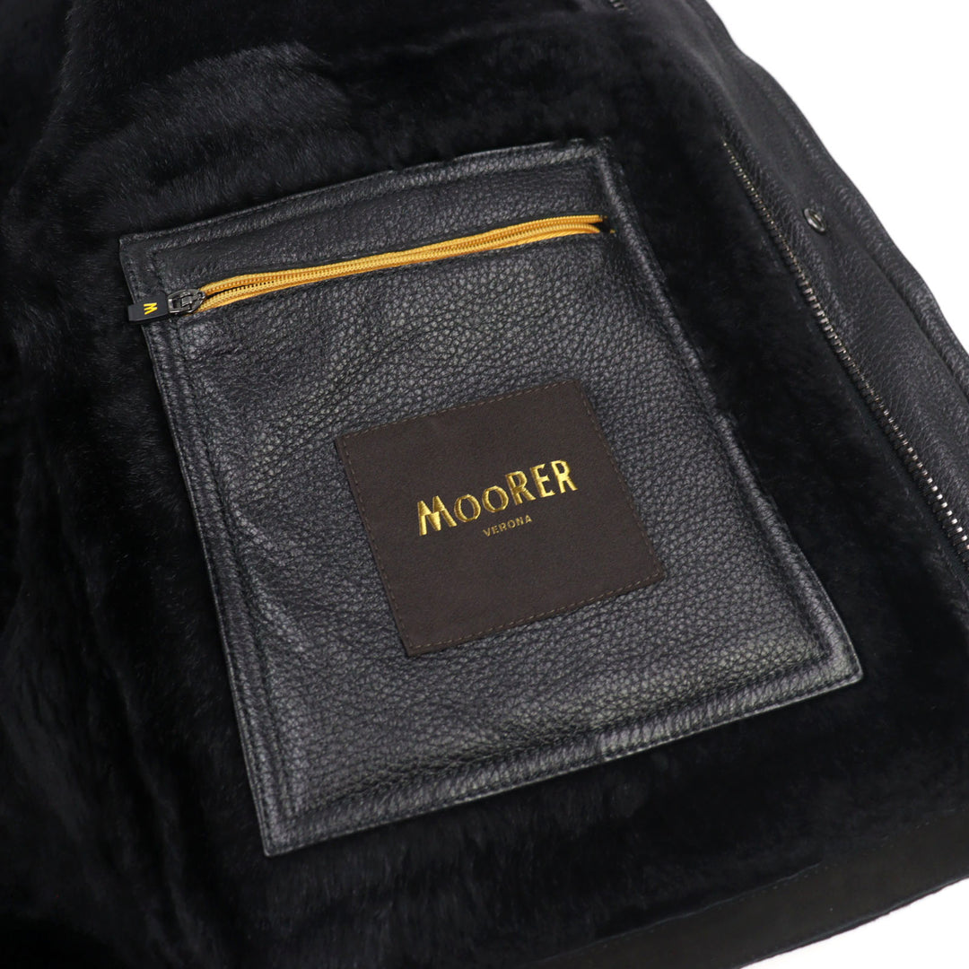 良品○MOORER ムーレー 20AW ETTORE-ME レザー ロゴタブ スタンドカラー ダブルジップ ムートンジャケット 濃茶 46 正規品 メンズ