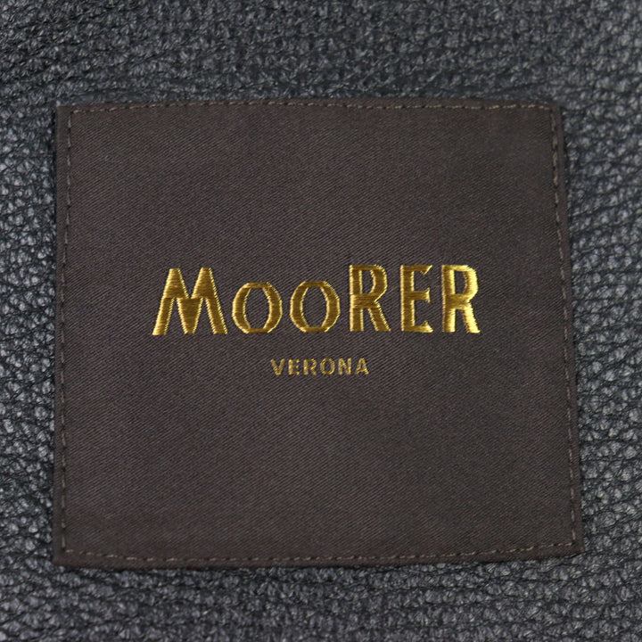 良品○MOORER ムーレー 20AW ETTORE-ME レザー ロゴタブ スタンドカラー ダブルジップ ムートンジャケット 濃茶 46 正規品 メンズ