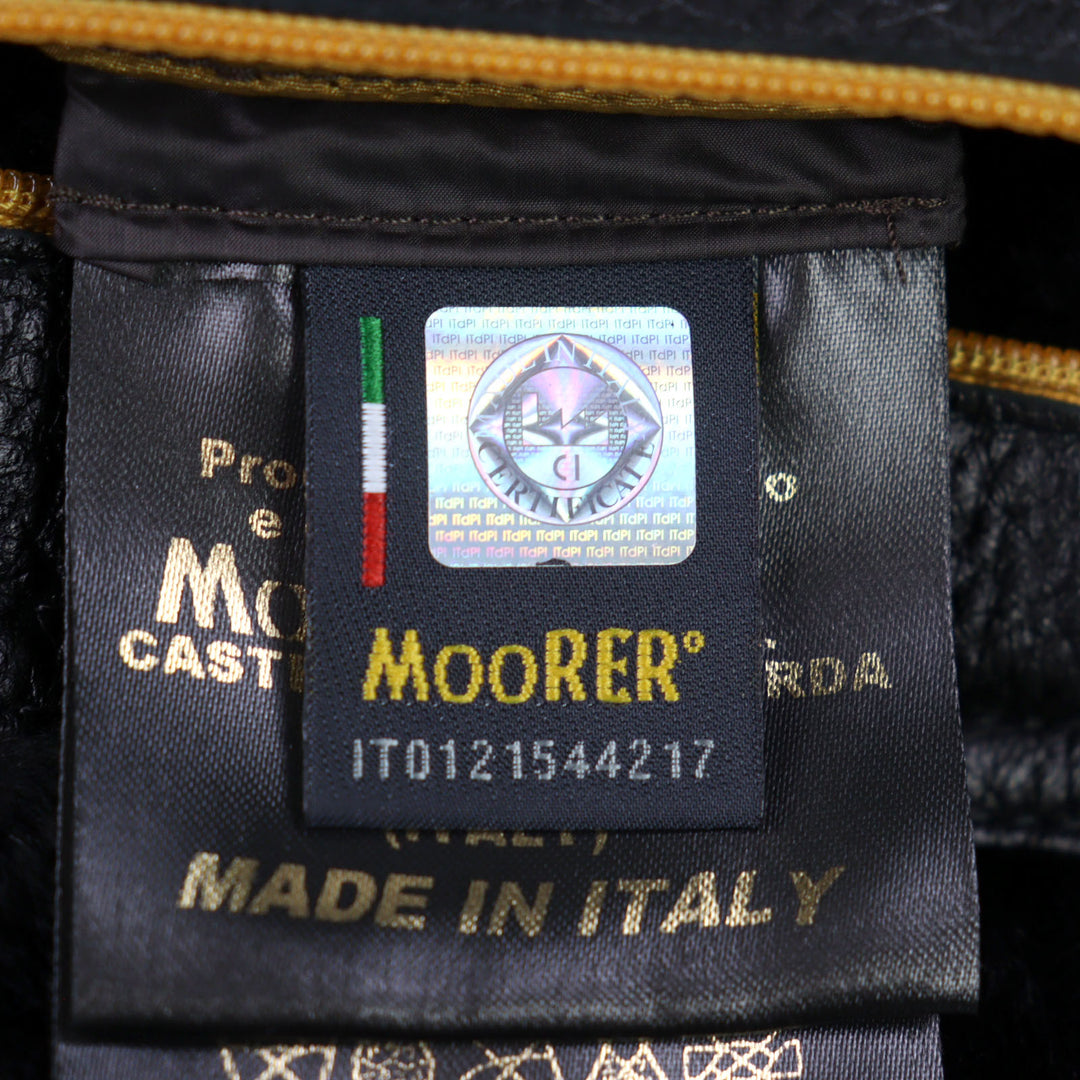 良品○MOORER ムーレー 20AW ETTORE-ME レザー ロゴタブ スタンドカラー ダブルジップ ムートンジャケット 濃茶 46 正規品 メンズ