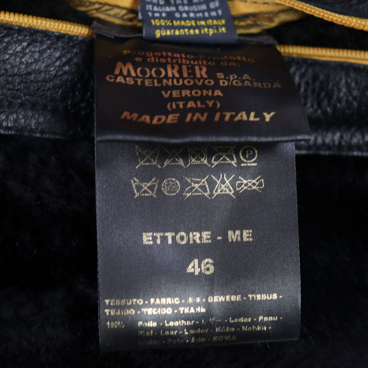 良品○MOORER ムーレー 20AW ETTORE-ME レザー ロゴタブ スタンドカラー ダブルジップ ムートンジャケット 濃茶 46 正規品 メンズ