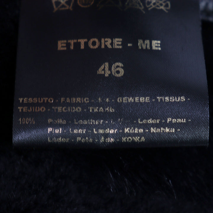 良品○MOORER ムーレー 20AW ETTORE-ME レザー ロゴタブ スタンドカラー ダブルジップ ムートンジャケット 濃茶 46 正規品 メンズ