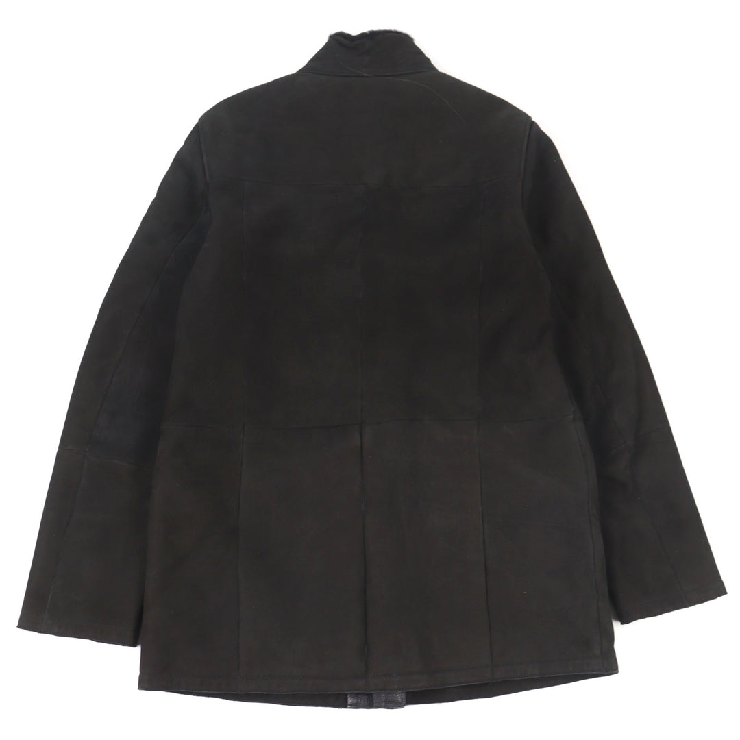 良品○MOORER ムーレー 20AW ETTORE-ME レザー ロゴタブ スタンドカラー ダブルジップ ムートンジャケット 濃茶 46 正規品 メンズ