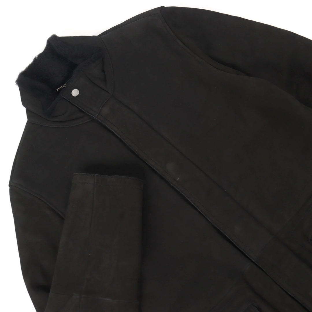 良品○MOORER ムーレー 20AW ETTORE-ME レザー ロゴタブ スタンドカラー ダブルジップ ムートンジャケット 濃茶 46 正規品 メンズ