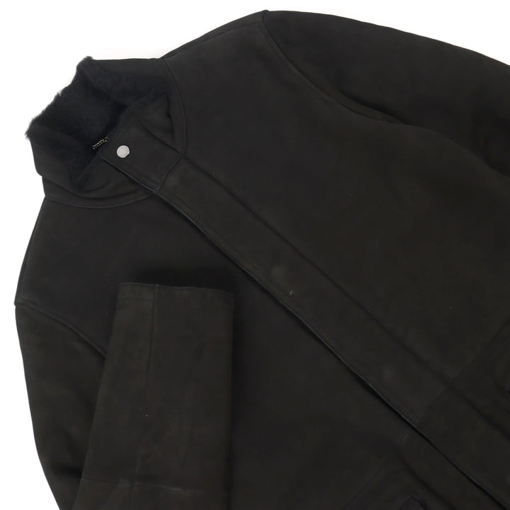 良品○MOORER ムーレー 20AW ETTORE-ME レザー ロゴタブ スタンドカラー ダブルジップ ムートンジャケット 濃茶 46 正規品 メンズ