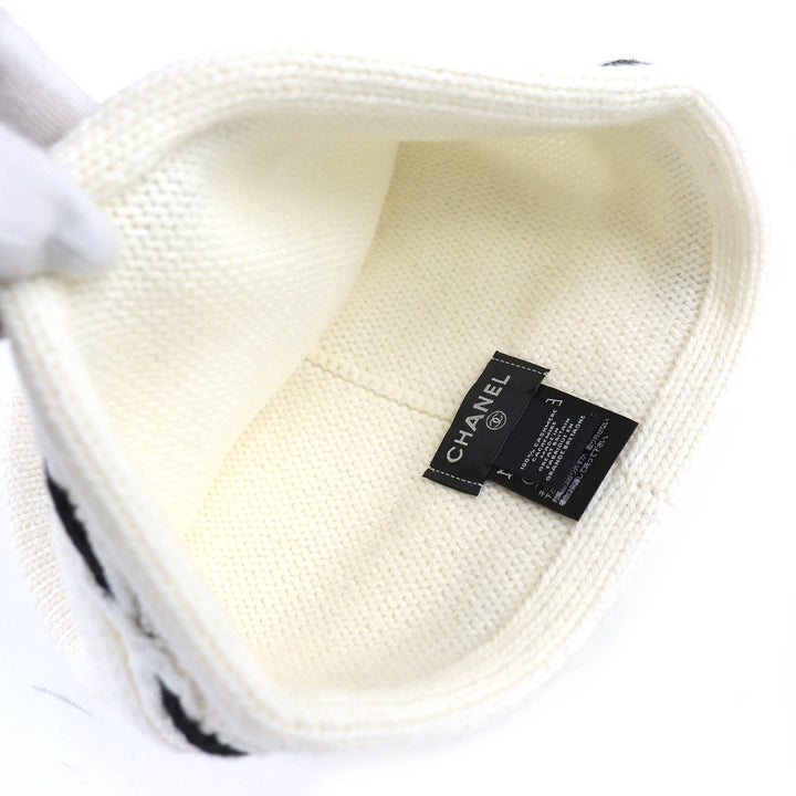 未使用品△CHANEL シャネル AAB112 カシミヤ100% ココマーク ニット帽 ニットキャップ ホワイト ブラック 箱付 英国製 正規品 レディース
