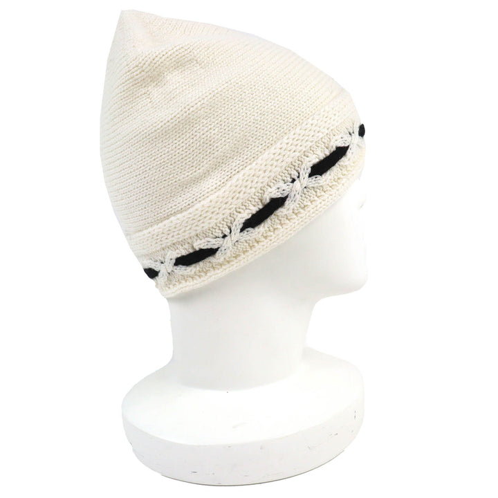 未使用品△CHANEL シャネル AAB112 カシミヤ100% ココマーク ニット帽 ニットキャップ ホワイト ブラック 箱付 英国製 正規品 レディース