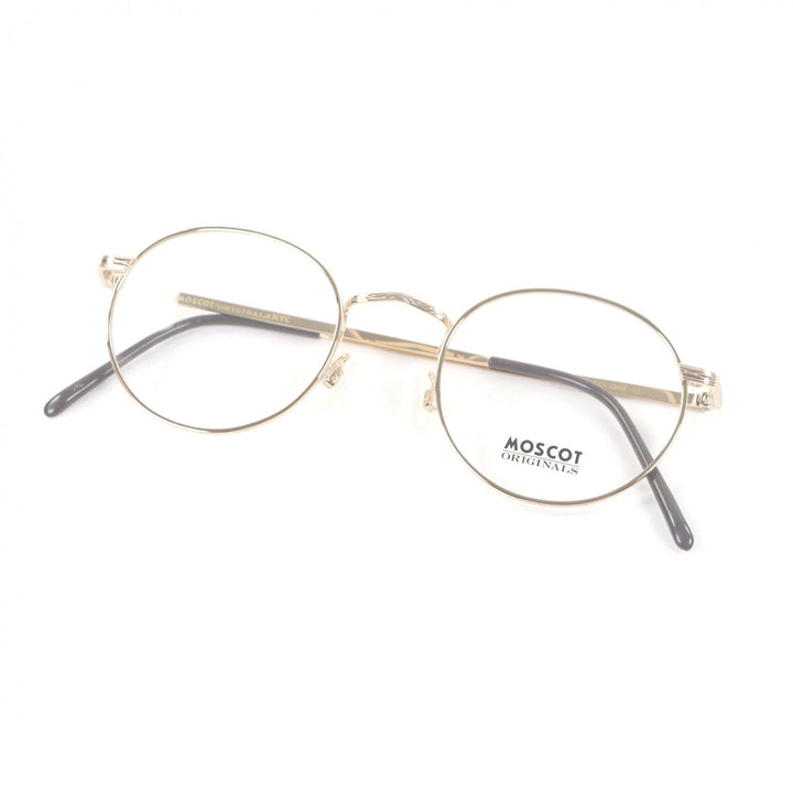 極美品□MOSCOT モスコット DOV ドーブ ラウンドフレーム メガネ 眼鏡 アイウェア ゴールド 48□21-145 デモレンズ ケース付き メンズ