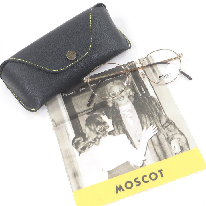 極美品□MOSCOT モスコット DOV ドーブ ラウンドフレーム メガネ 眼鏡 アイウェア ゴールド 48□21-145 デモレンズ ケース付き メンズ