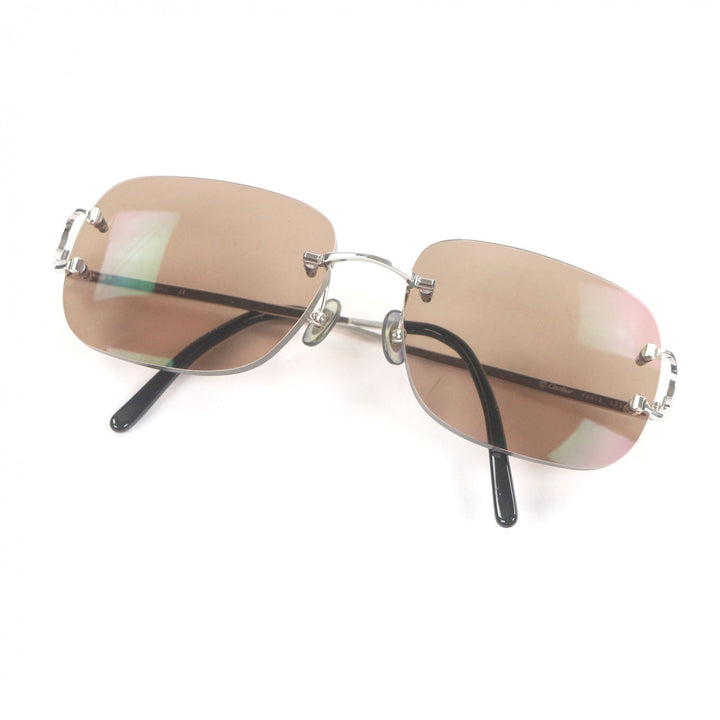 美品□Cartier カルティエ 135 2Cデコール ツーポイント サングラス シルバー ブラウン系レンズ □17 度入り ケース付 フランス製 メンズ