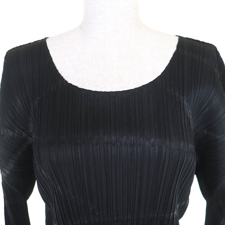 極美品△PLEATS PLEASE プリーツプリーズ イッセイミヤケ PP43-JK785 総柄 クルーネック 長袖 カットソー トップス ブラック 4 正規品