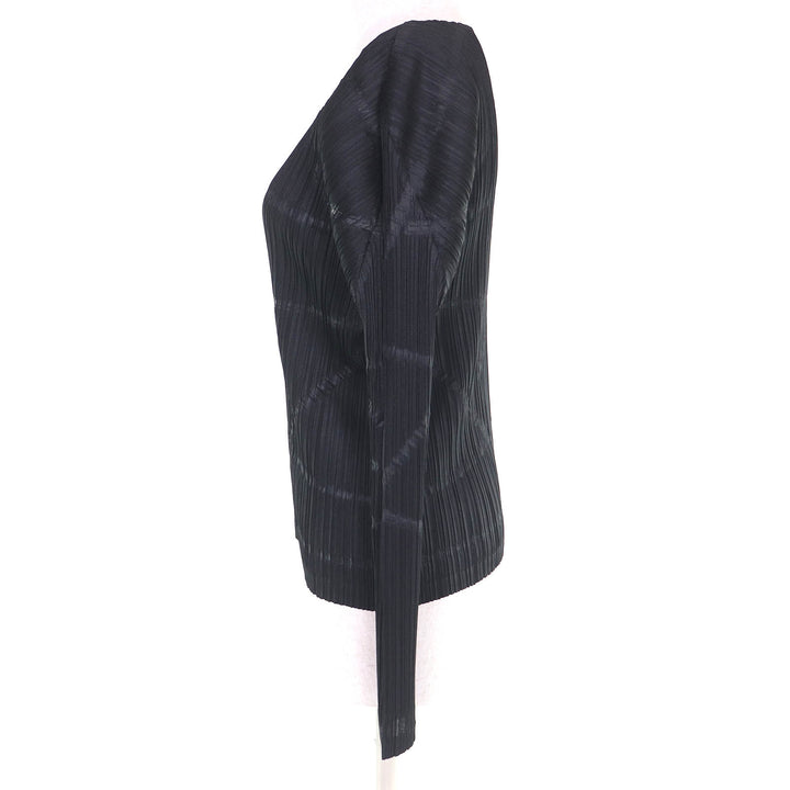 極美品△PLEATS PLEASE プリーツプリーズ イッセイミヤケ PP43-JK785 総柄 クルーネック 長袖 カットソー トップス ブラック 4 正規品