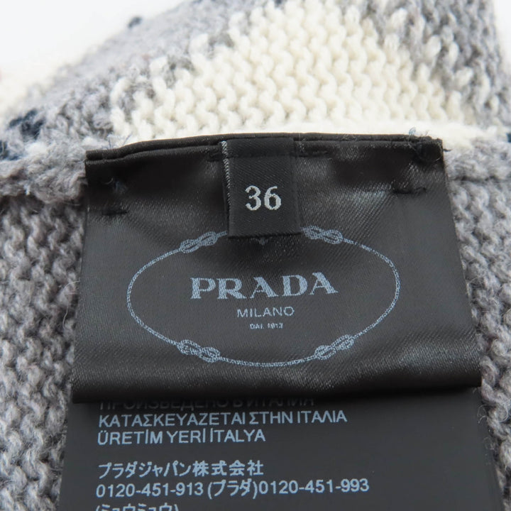 極美品★PRADA プラダ P24T2P カシミヤ100％ ロゴ刺繍入り アーガイル 半袖ニット グレー 36 イタリア製 正規品 レディース 定価319000円