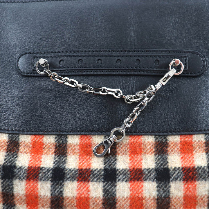 極美品★HERMES エルメス 3H0322DE カシミヤ ウール混 チャーム付 レザー使い チェック柄 台形 スカート マルチ 34 仏製 レディース