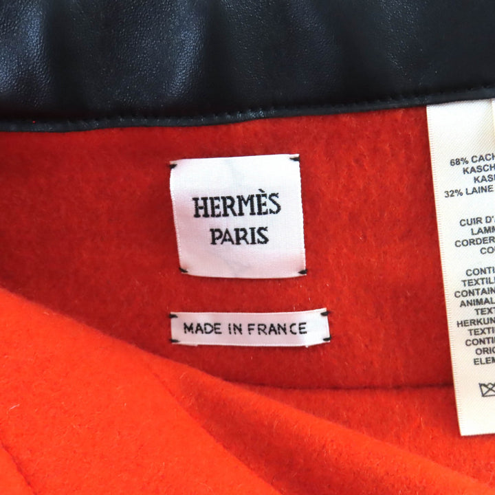 極美品★HERMES エルメス 3H0322DE カシミヤ ウール混 チャーム付 レザー使い チェック柄 台形 スカート マルチ 34 仏製 レディース