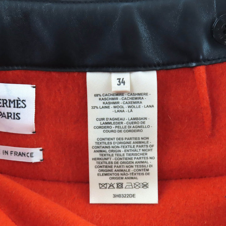 極美品★HERMES エルメス 3H0322DE カシミヤ ウール混 チャーム付 レザー使い チェック柄 台形 スカート マルチ 34 仏製 レディース