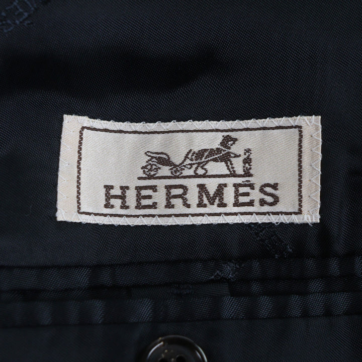 極美品▼HERMES エルメス ウール100% 千鳥格子 厚手 ツイード シングルチェスターコート ブラウン 50 イタリア製 正規品 メンズ