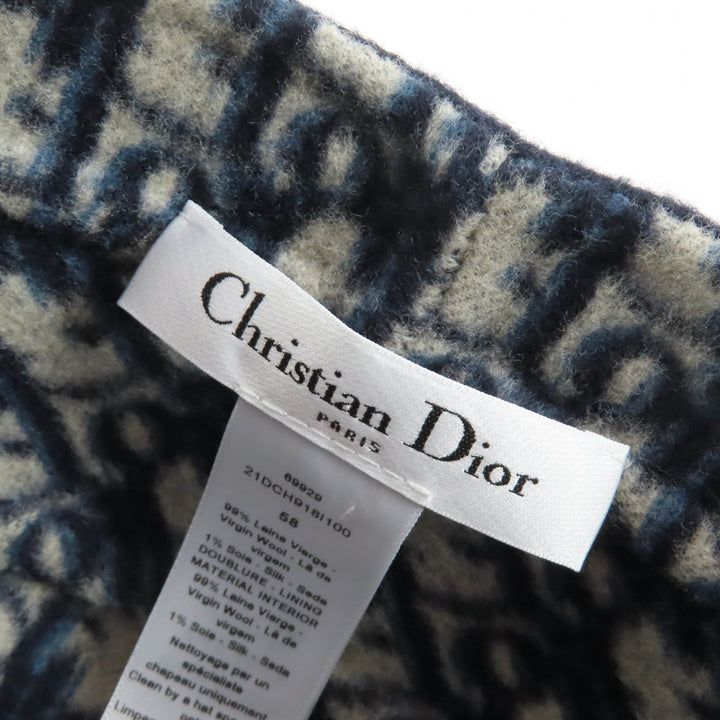 美品★Christian Dior クリスチャンディオール 21DCH918I100 ウール シルク混 オブリーク キャスケット ネイビー 58 イタリア製 正規品