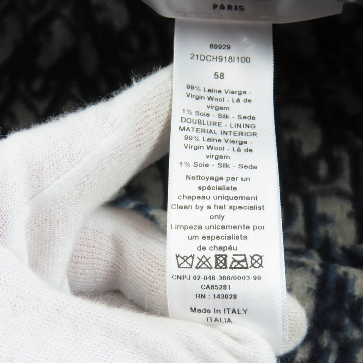 美品★Christian Dior クリスチャンディオール 21DCH918I100 ウール シルク混 オブリーク キャスケット ネイビー 58 イタリア製 正規品