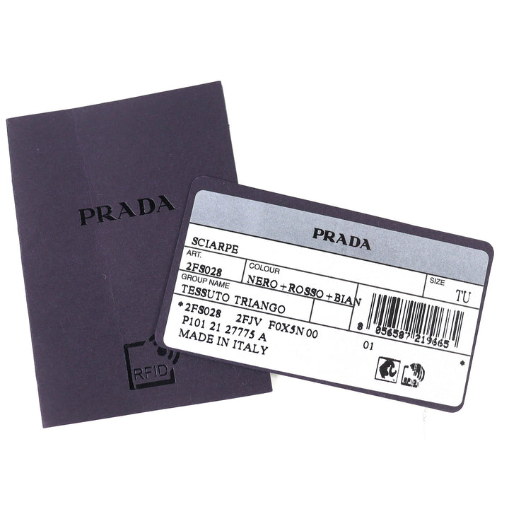 極美品△PRADA プラダ 2FS028 トライアングルロゴ フード付き 総柄 RE-NYLON ダウン マフラー レッド ブラック ホワイト 正規品 レディース