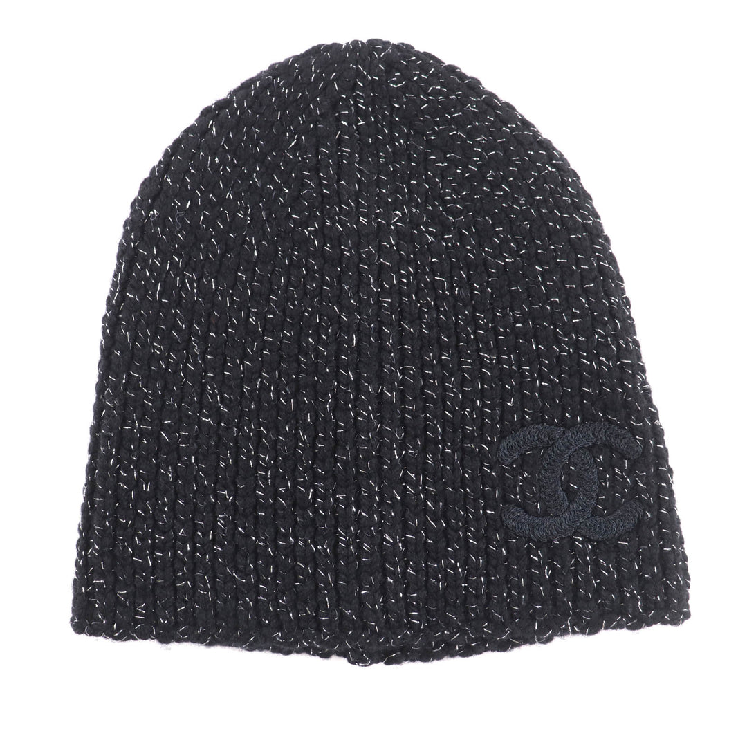 極美品★CHANEL シャネル AAB710 カシミヤ混 25～26年 クルーズ コレクション ショー ココマーク ラメ入り ニットキャップ 箱付 正規品