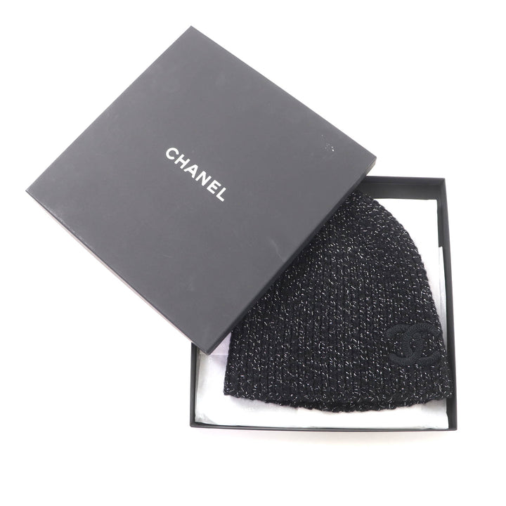 極美品★CHANEL シャネル AAB710 カシミヤ混 25～26年 クルーズ コレクション ショー ココマーク ラメ入り ニットキャップ 箱付 正規品