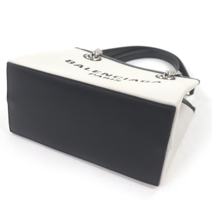 極美品□BALENCIAGA バレンシアガ 759941 DUTY FREE TOTE S キャンバス レザー チェーンショルダー ハンドバッグ ライトベージュ 伊製