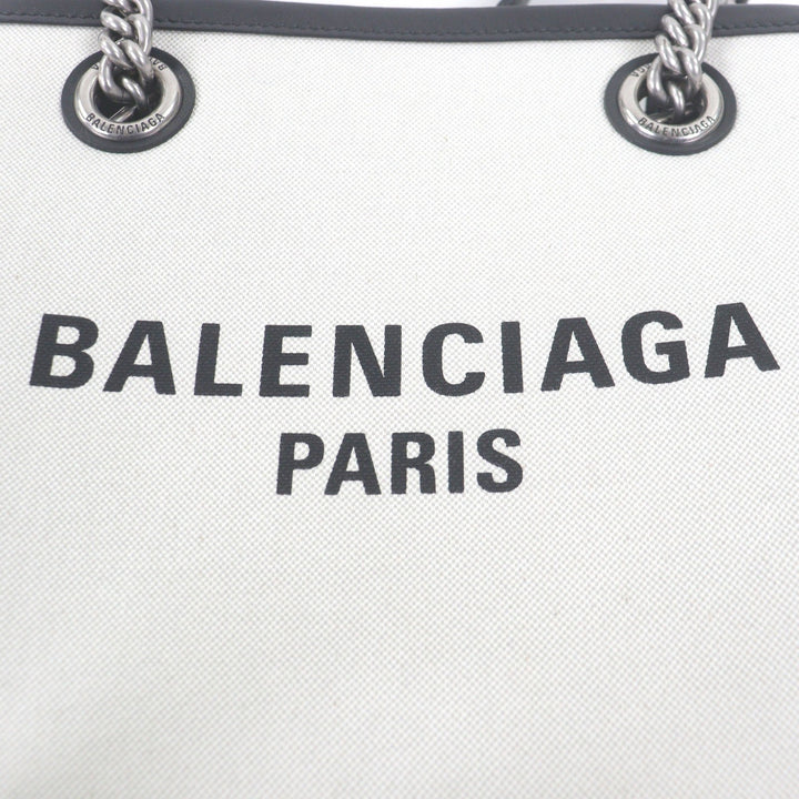 極美品□BALENCIAGA バレンシアガ 759941 DUTY FREE TOTE S キャンバス レザー チェーンショルダー ハンドバッグ ライトベージュ 伊製