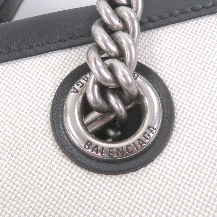 極美品□BALENCIAGA バレンシアガ 759941 DUTY FREE TOTE S キャンバス レザー チェーンショルダー ハンドバッグ ライトベージュ 伊製