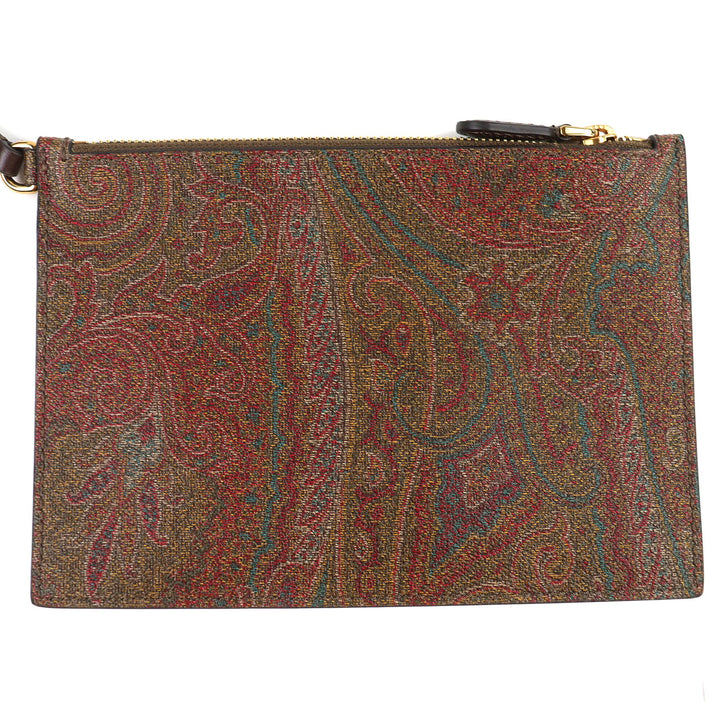 極美品△ETRO エトロ エッセンシャルバッグ マキシ レザー使い ペイズリー柄 ポーチ付き 大型 トートバッグ ブラウン系 保存袋付き 伊製
