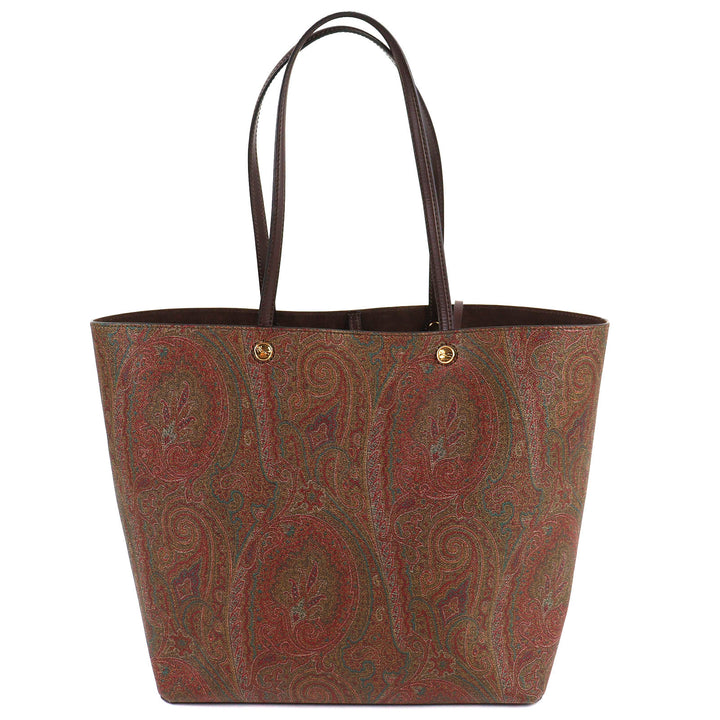 極美品△ETRO エトロ エッセンシャルバッグ マキシ レザー使い ペイズリー柄 ポーチ付き 大型 トートバッグ ブラウン系 保存袋付き 伊製