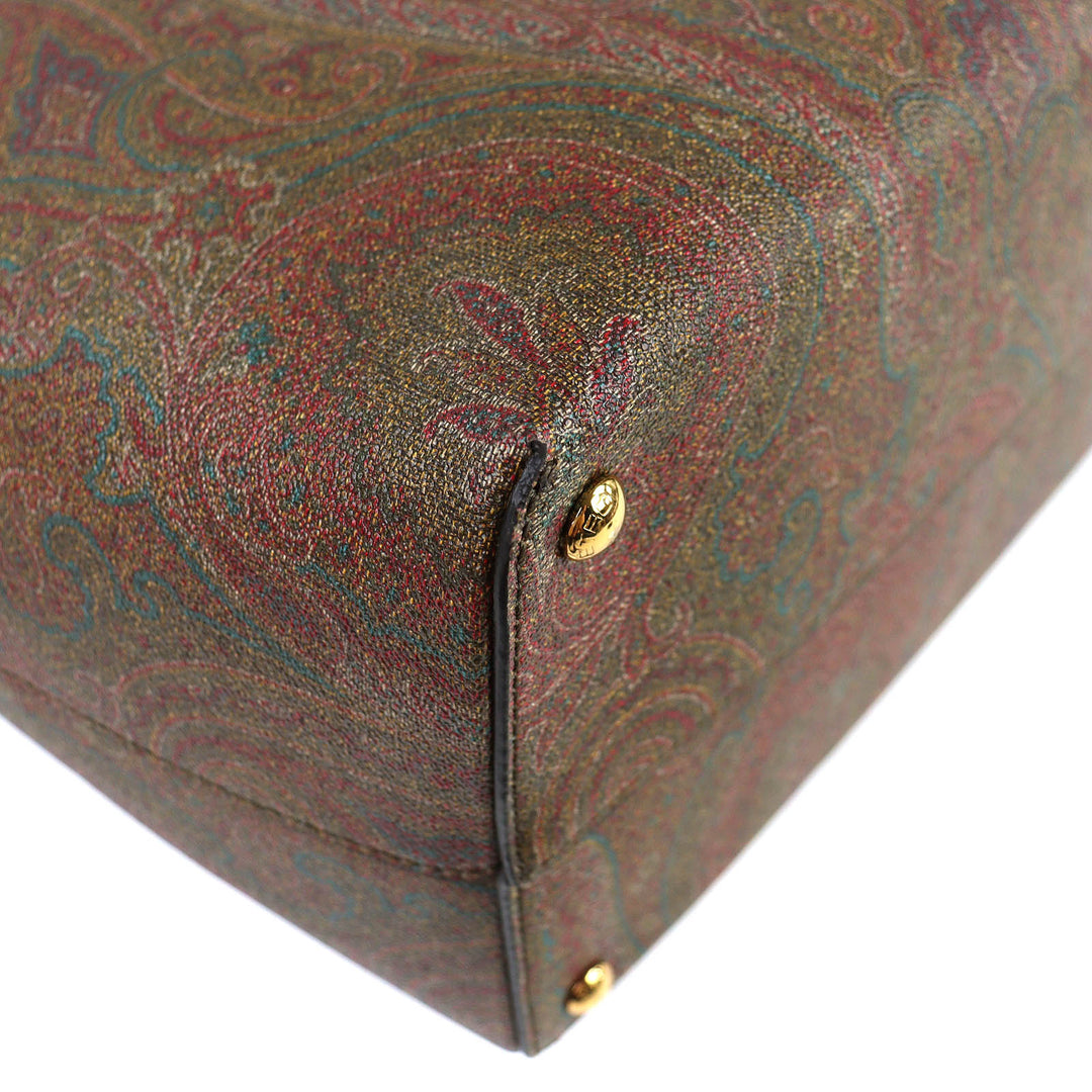 極美品△ETRO エトロ エッセンシャルバッグ マキシ レザー使い ペイズリー柄 ポーチ付き 大型 トートバッグ ブラウン系 保存袋付き 伊製