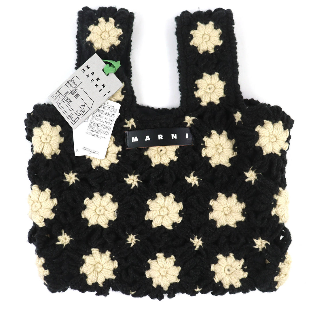 未使用品△MARNI マルニ SHMH0147M1 MARNI MARKET クロシェ ミニ フィッシュ バッグ ツインハンドル ニットバッグ ブラック 袋付 正規品