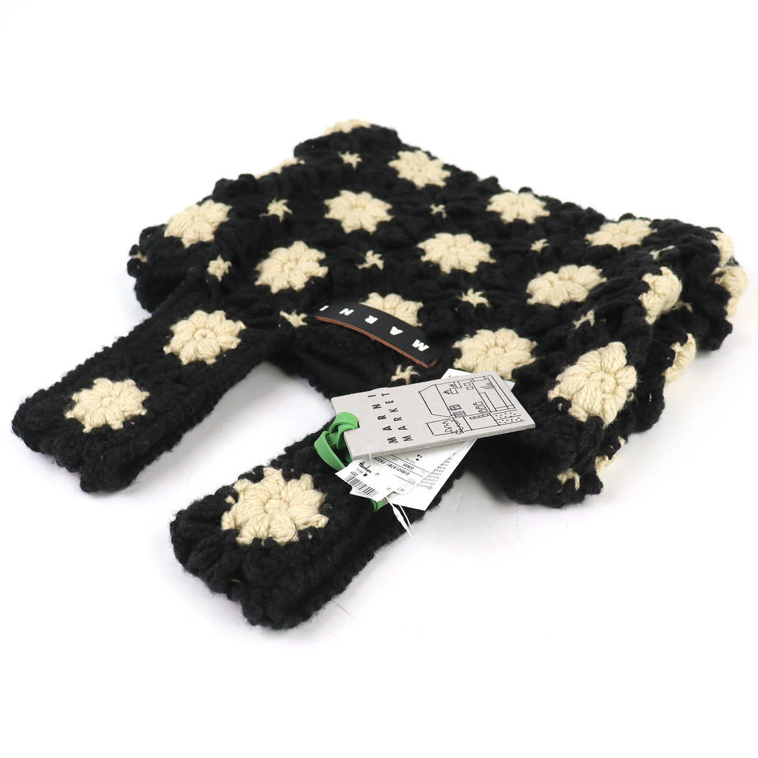 未使用品△MARNI マルニ SHMH0147M1 MARNI MARKET クロシェ ミニ フィッシュ バッグ ツインハンドル ニットバッグ ブラック 袋付 正規品