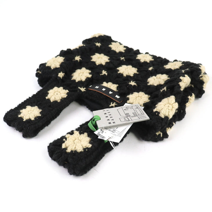 未使用品△MARNI マルニ SHMH0147M1 MARNI MARKET クロシェ ミニ フィッシュ バッグ ツインハンドル ニットバッグ ブラック 袋付 正規品