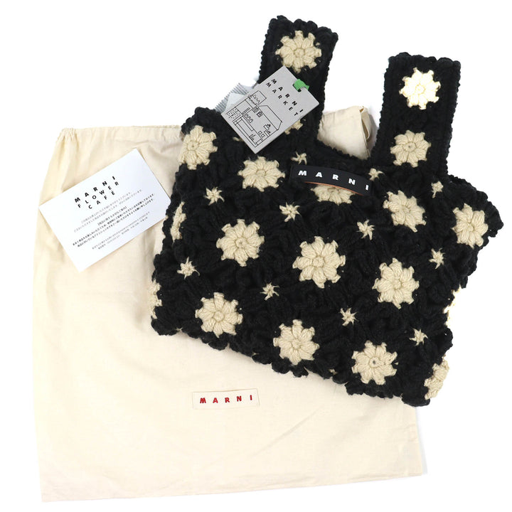 未使用品△MARNI マルニ SHMH0147M1 MARNI MARKET クロシェ ミニ フィッシュ バッグ ツインハンドル ニットバッグ ブラック 袋付 正規品