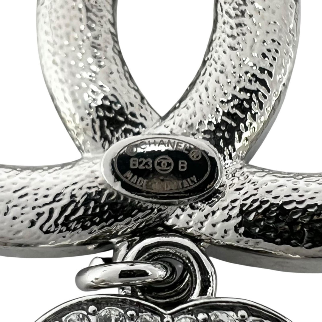 極美品▲CHANEL シャネル B23 ココマーク ハート ラインストーン ピンバッチ ブローチ シルバー イタリア製 レディース