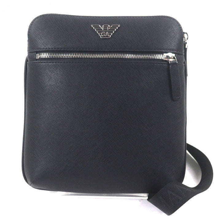 未使用品▼EMPORIO ARMANI エンポリオ アルマーニ レザー イーグルロゴ ボディバッグ ショルダーバッグ ブラック シルバー金具 メンズ