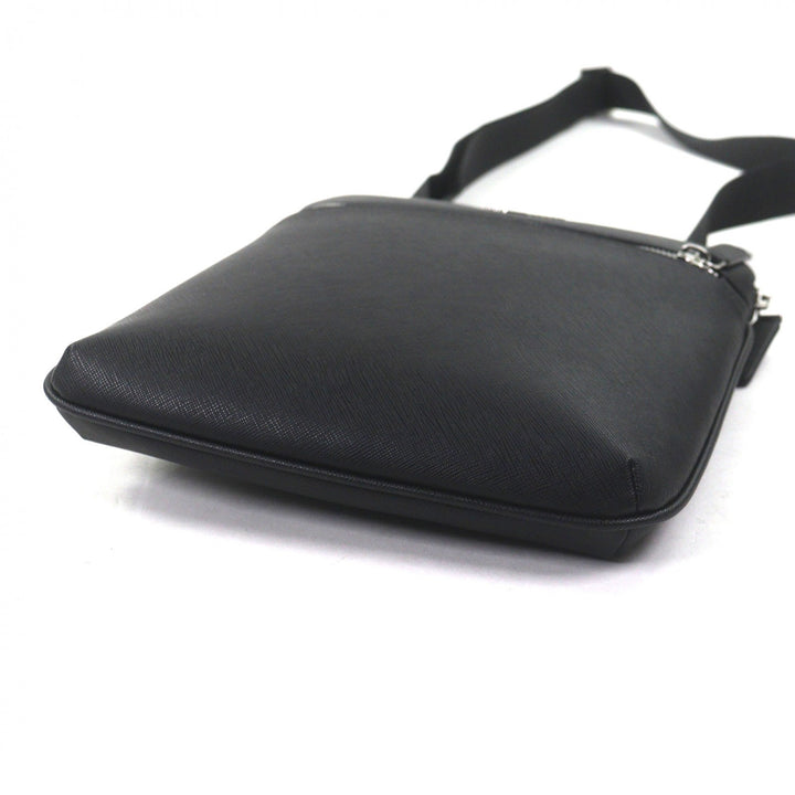 未使用品▼EMPORIO ARMANI エンポリオ アルマーニ レザー イーグルロゴ ボディバッグ ショルダーバッグ ブラック シルバー金具 メンズ