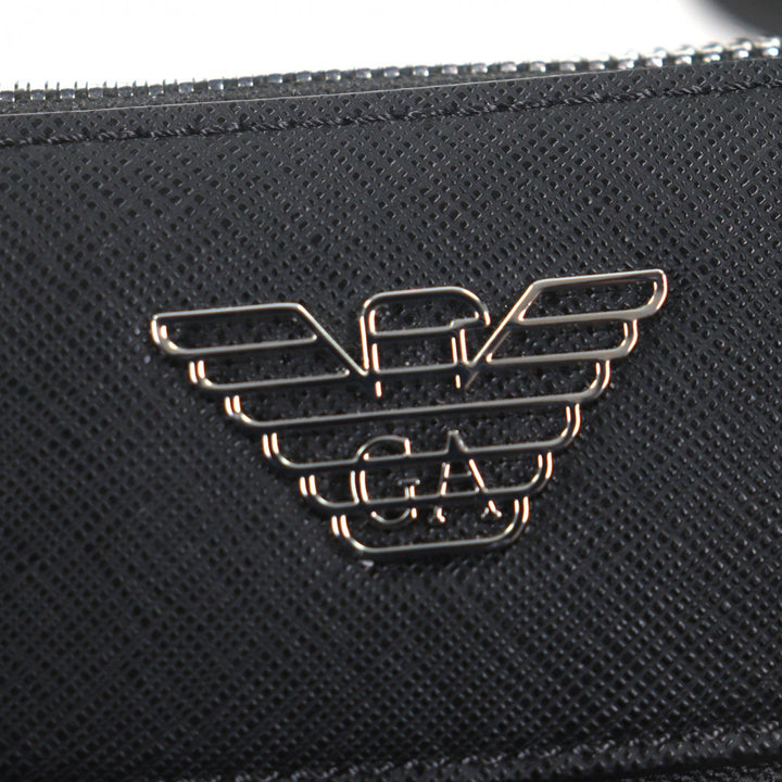 未使用品▼EMPORIO ARMANI エンポリオ アルマーニ レザー イーグルロゴ ボディバッグ ショルダーバッグ ブラック シルバー金具 メンズ