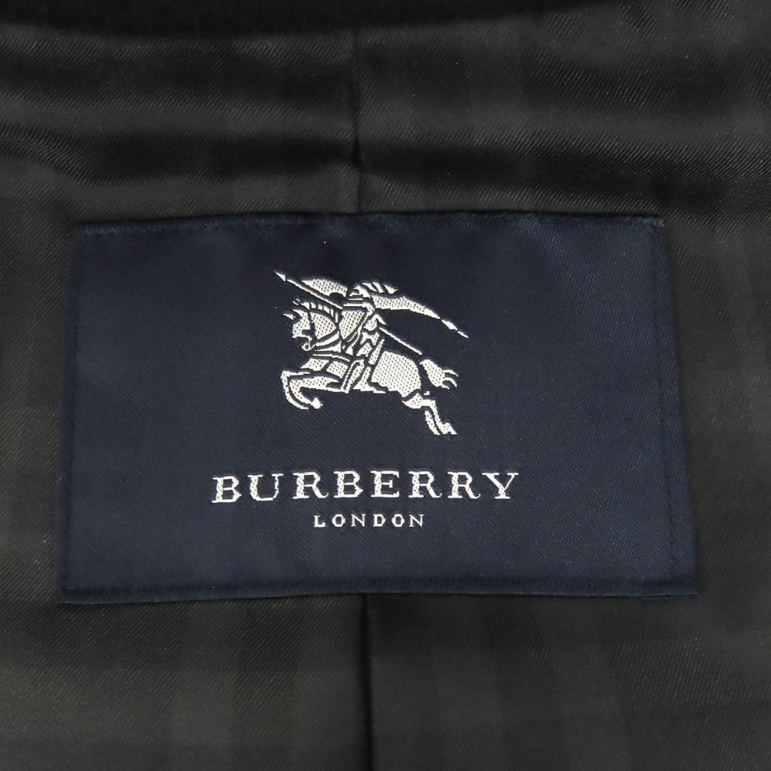 美品△BURBERRY LONDON バーバリーロンドン 裏地チェック柄 ロゴボタン カシミヤ アンゴラ ステンカラーコート ネイビー 96-180-7 正規品