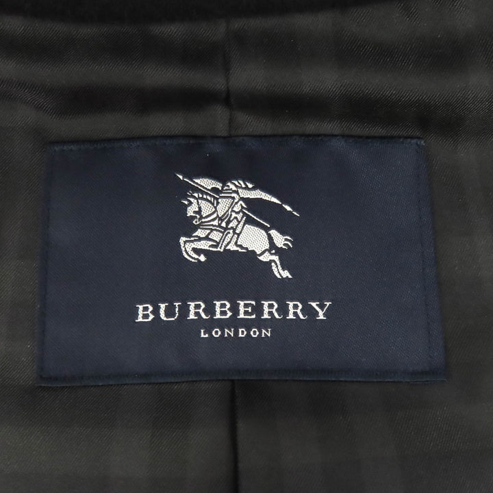美品△BURBERRY LONDON バーバリーロンドン 裏地チェック柄 ロゴボタン カシミヤ アンゴラ ステンカラーコート ネイビー 96-180-7 正規品