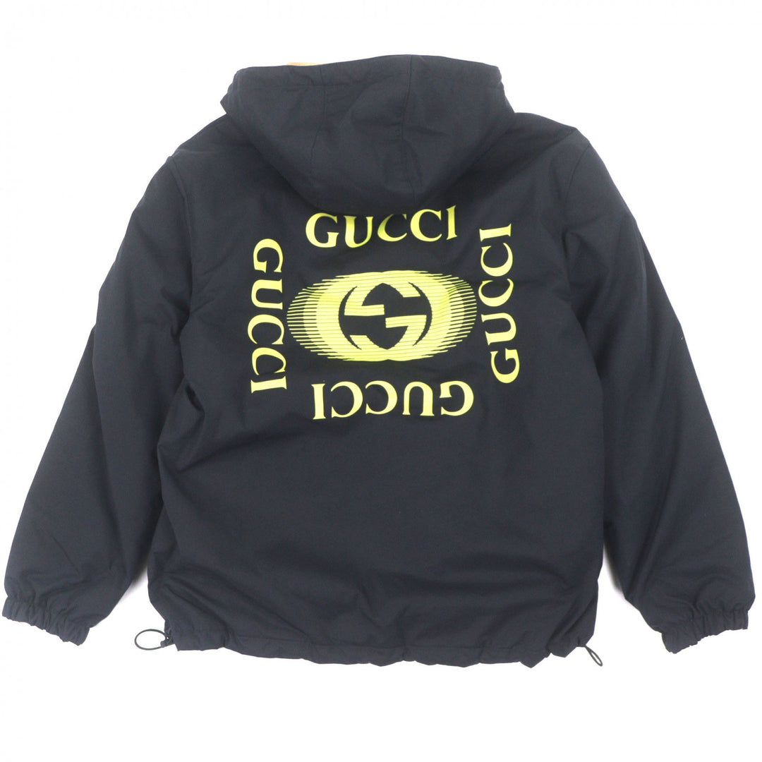 美品▼GUCCI グッチ 787200 GG柄 ロゴプリント リバーシブル ジップアップ マウンテンパーカー ネイビー ベージュ 44 伊製 正規品 メンズ