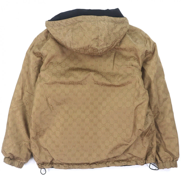 美品▼GUCCI グッチ 787200 GG柄 ロゴプリント リバーシブル ジップアップ マウンテンパーカー ネイビー ベージュ 44 伊製 正規品 メンズ