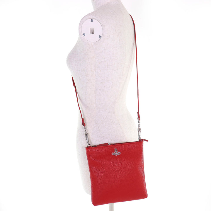 美品△Vivienne Westwood ヴィヴィアンウエストウッド 51160010 ジョアンナ ニュースクエア クロスボディ オーブ ショルダーバッグ 赤