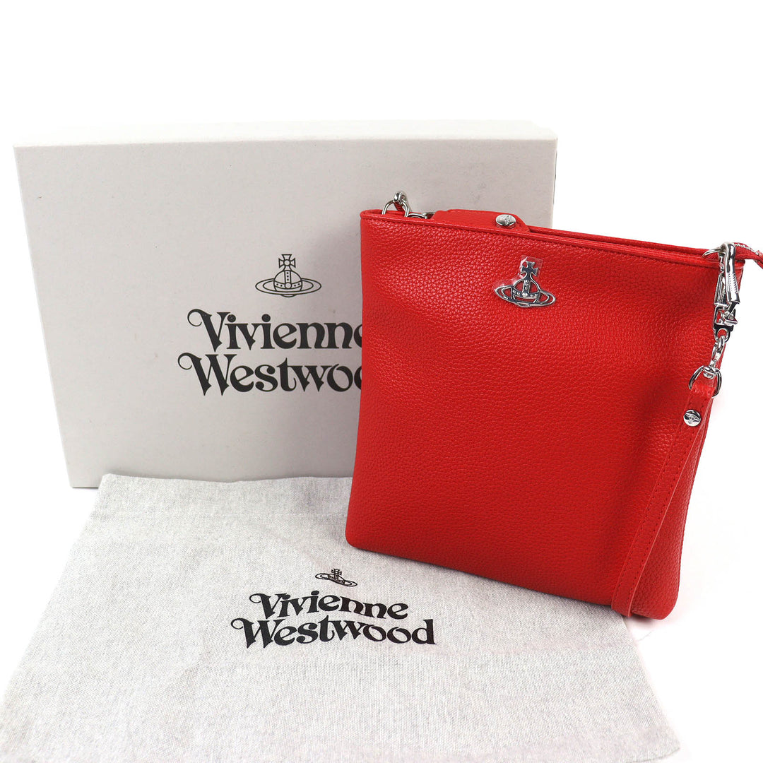 美品△Vivienne Westwood ヴィヴィアンウエストウッド 51160010 ジョアンナ ニュースクエア クロスボディ オーブ ショルダーバッグ 赤